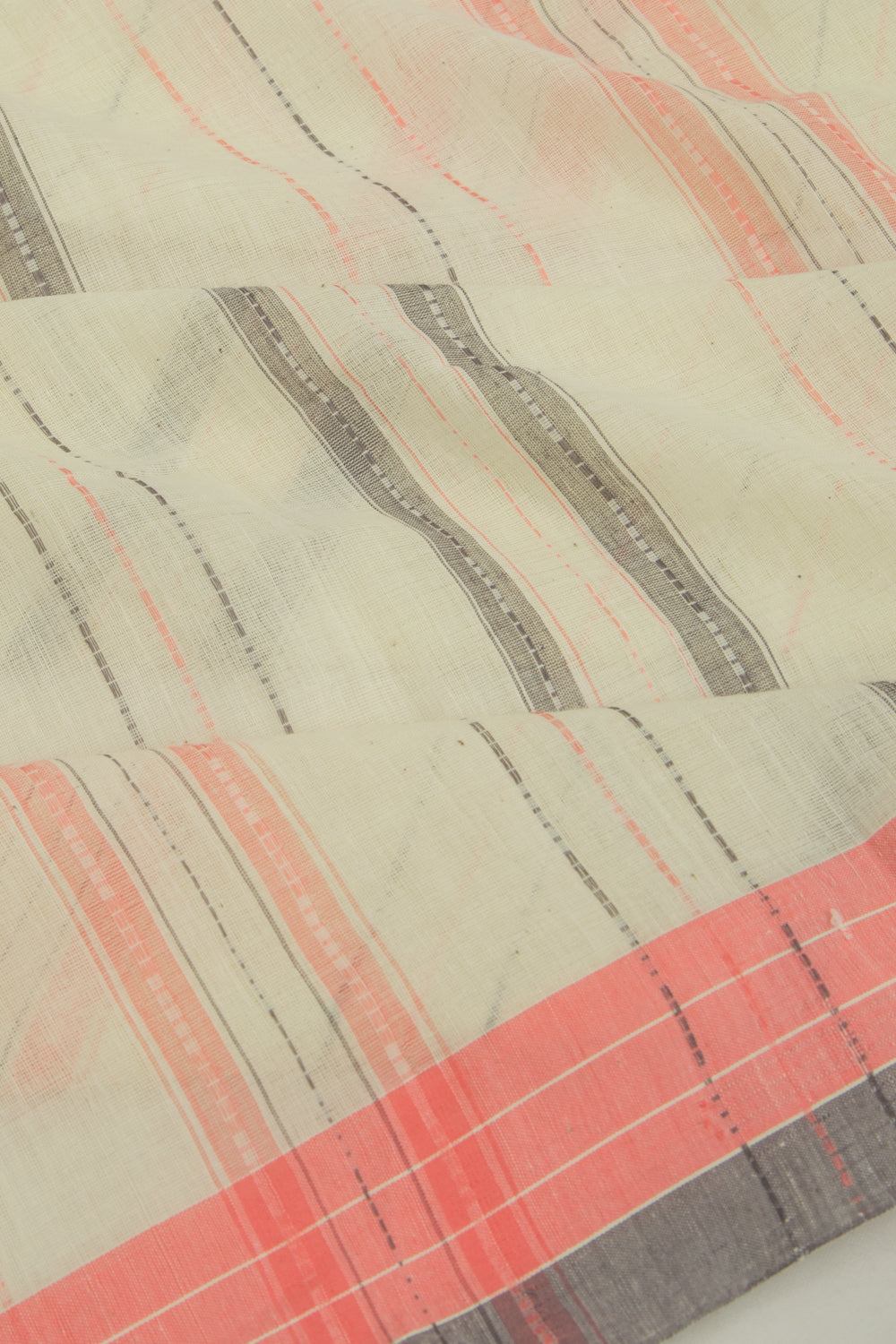 Ponduru Handspun Cotton Vertical Lines Cream Saree
