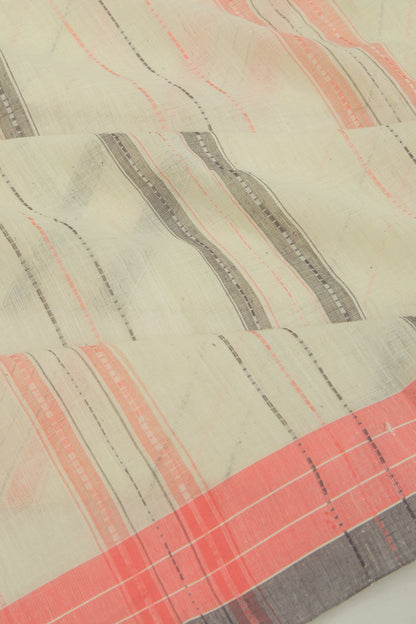 Ponduru Handspun Cotton Vertical Lines Cream Saree