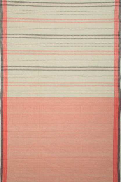 Ponduru Handspun Cotton Vertical Lines Cream Saree