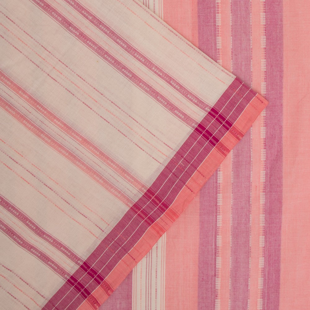 Ponduru Handspun Cotton Vertical Lines Off White Saree