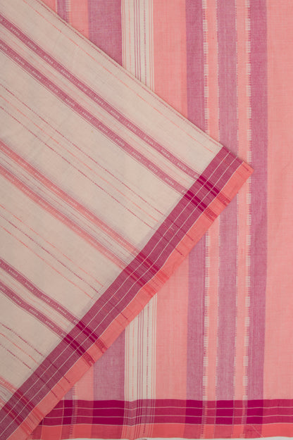 Ponduru Handspun Cotton Vertical Lines Off White Saree