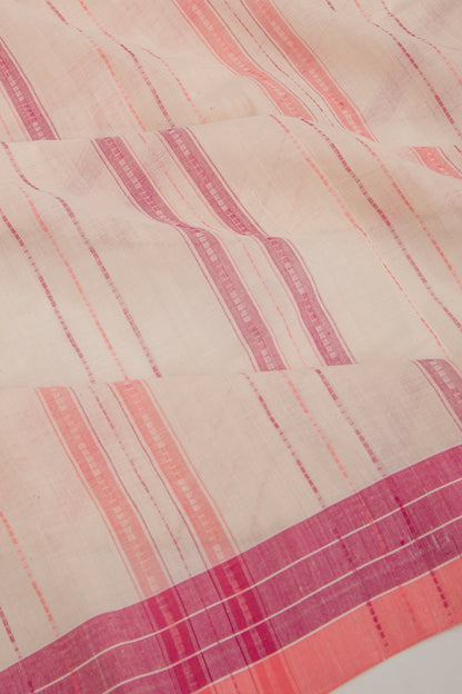 Ponduru Handspun Cotton Vertical Lines Off White Saree