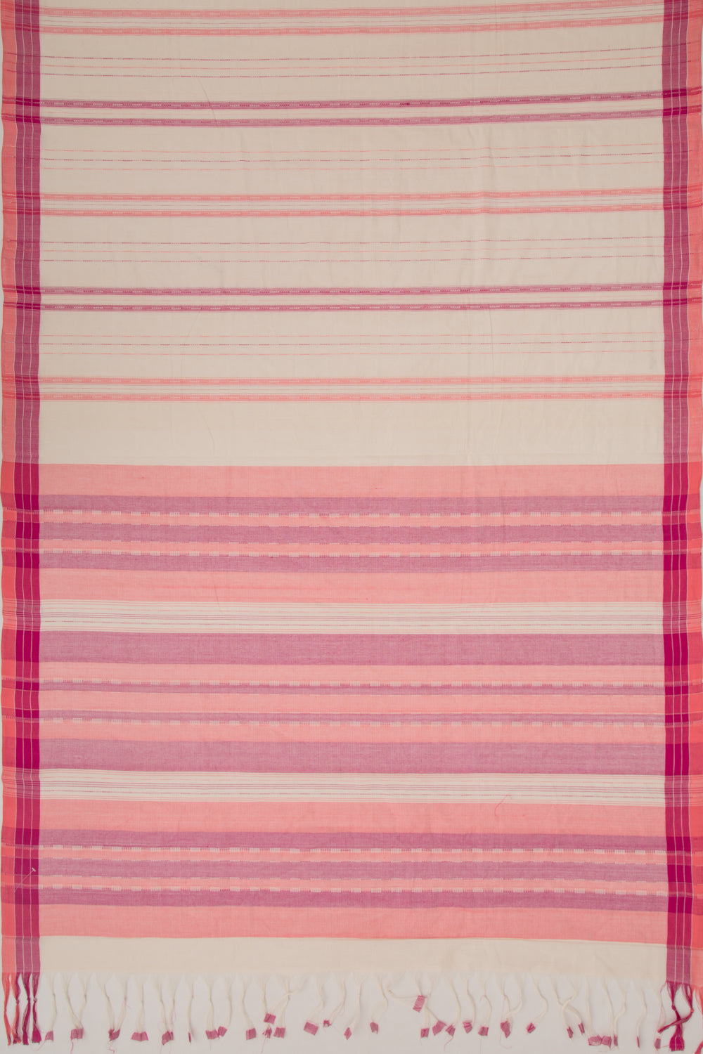 Ponduru Handspun Cotton Vertical Lines Off White Saree
