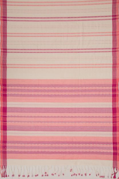 Ponduru Handspun Cotton Vertical Lines Off White Saree