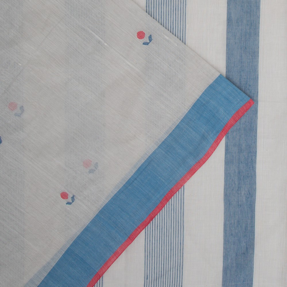 Ponduru Handspun Cotton Butta Pastel Grey Saree
