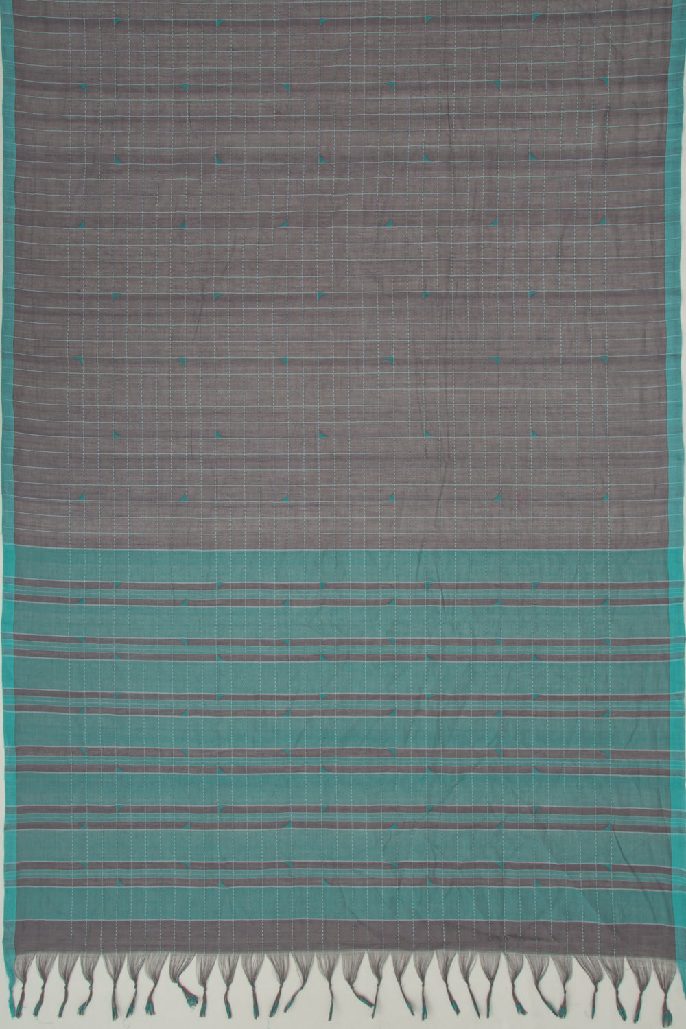 Ponduru Handspun Cotton Checks Elephant Grey Saree