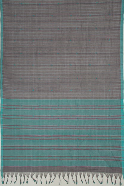 Ponduru Handspun Cotton Checks Elephant Grey Saree