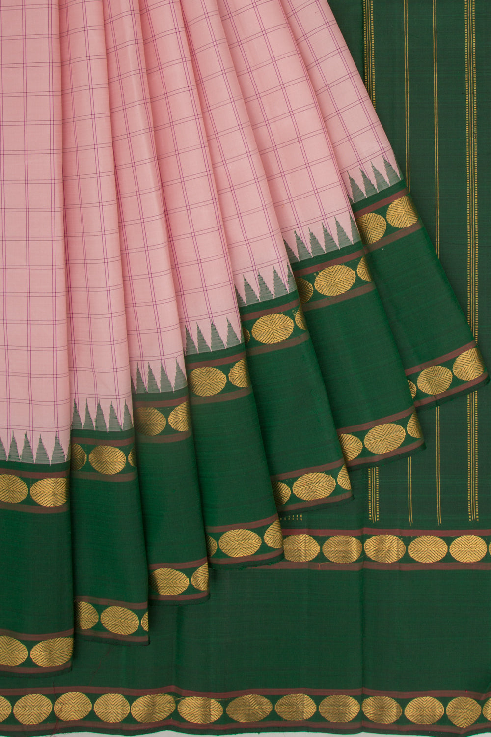 Kanchipuram Silk Checks Peach Saree