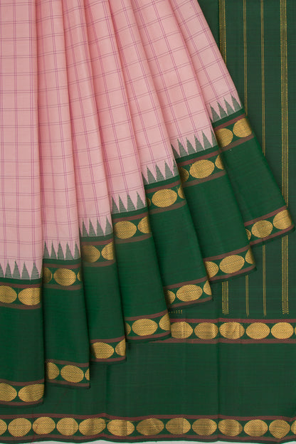 Kanchipuram Silk Checks Peach Saree