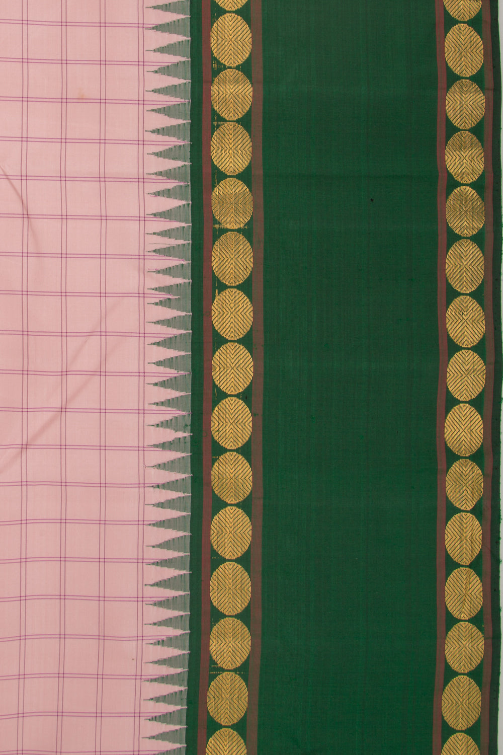 Kanchipuram Silk Checks Peach Saree