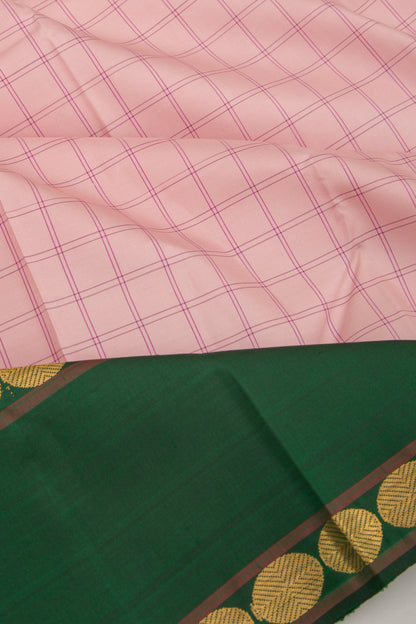 Kanchipuram Silk Checks Peach Saree