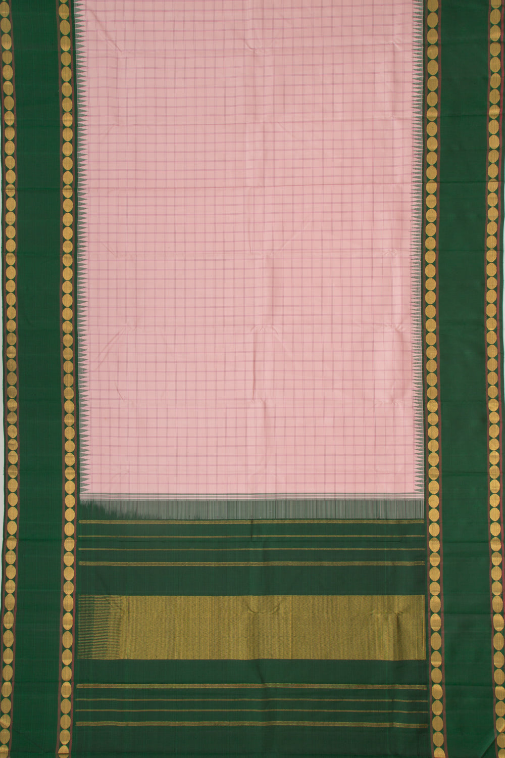 Kanchipuram Silk Checks Peach Saree