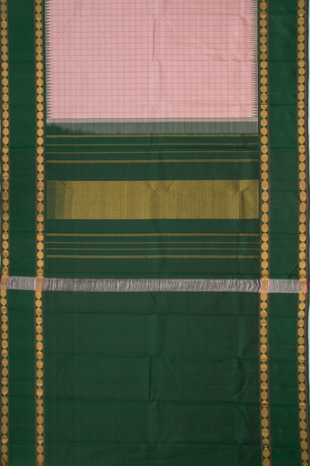 Kanchipuram Silk Checks Peach Saree