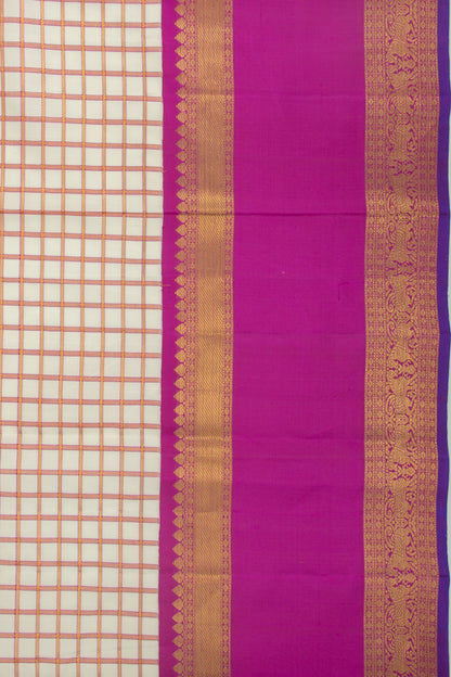 Kanchipuram Silk Checks Cream Saree