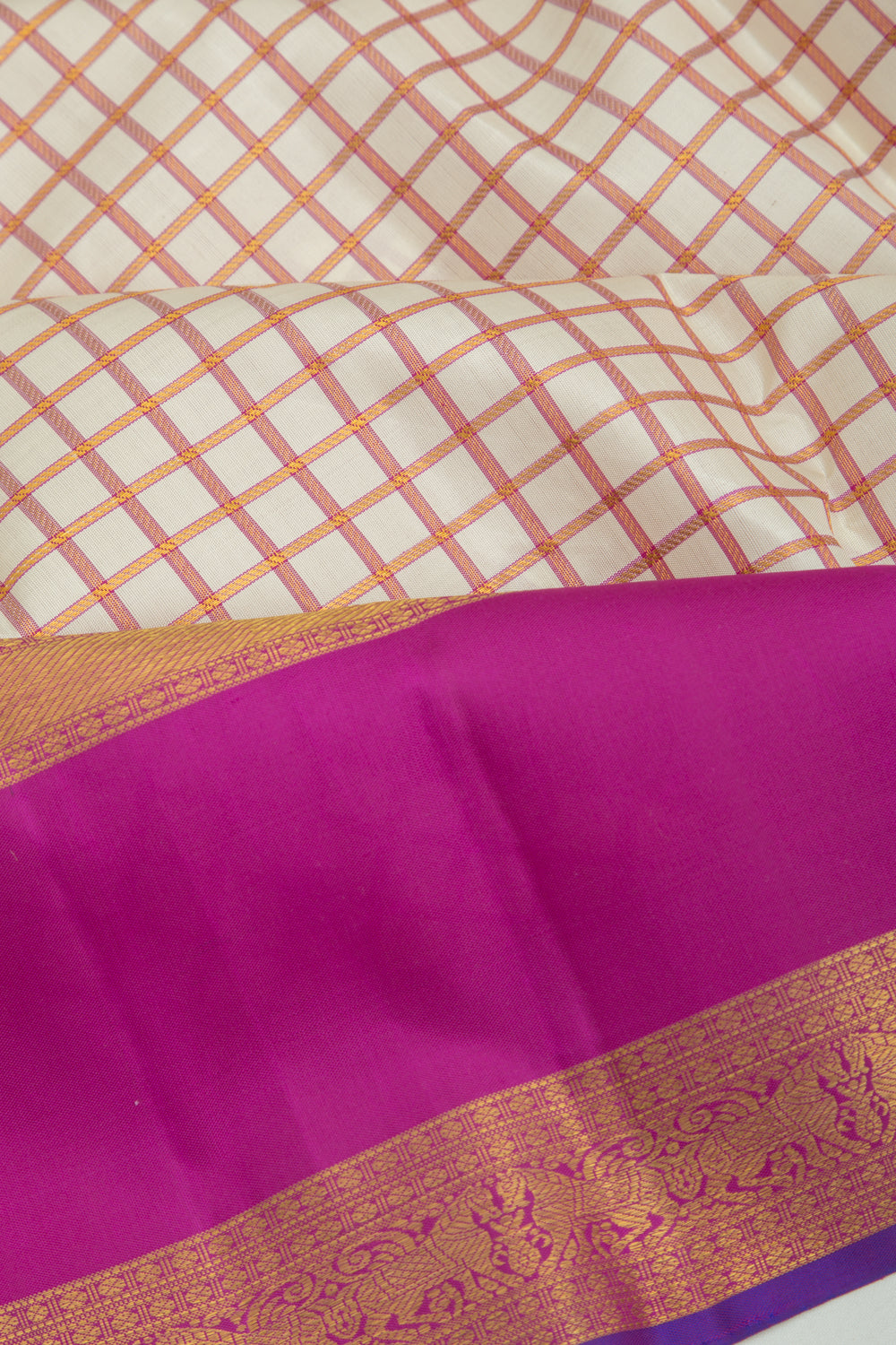 Kanchipuram Silk Checks Cream Saree