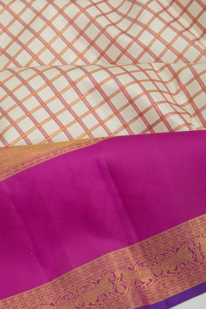 Kanchipuram Silk Checks Cream Saree