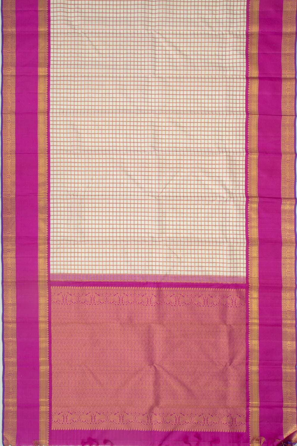 Kanchipuram Silk Checks Cream Saree
