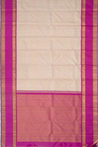 Kanchipuram Silk Checks Cream Saree