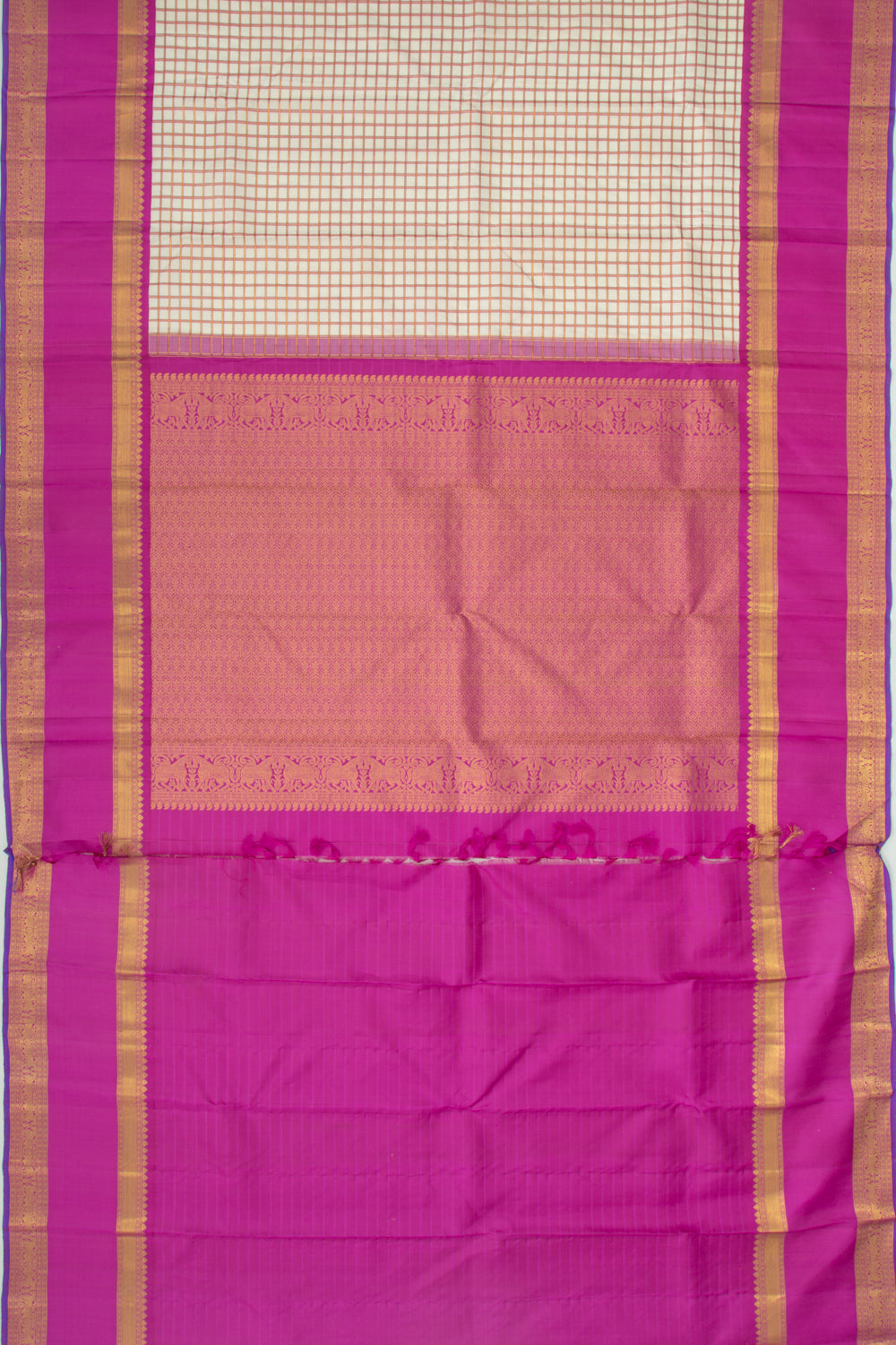 Kanchipuram Silk Checks Cream Saree