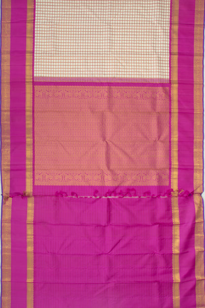 Kanchipuram Silk Checks Cream Saree