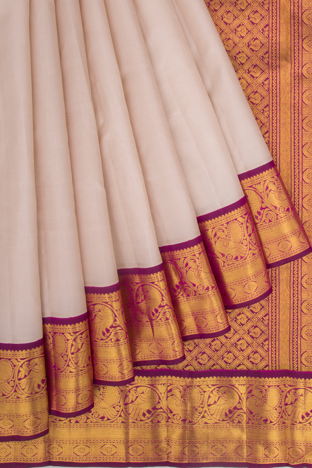 Kanchipuram Silk Plain Beige Saree