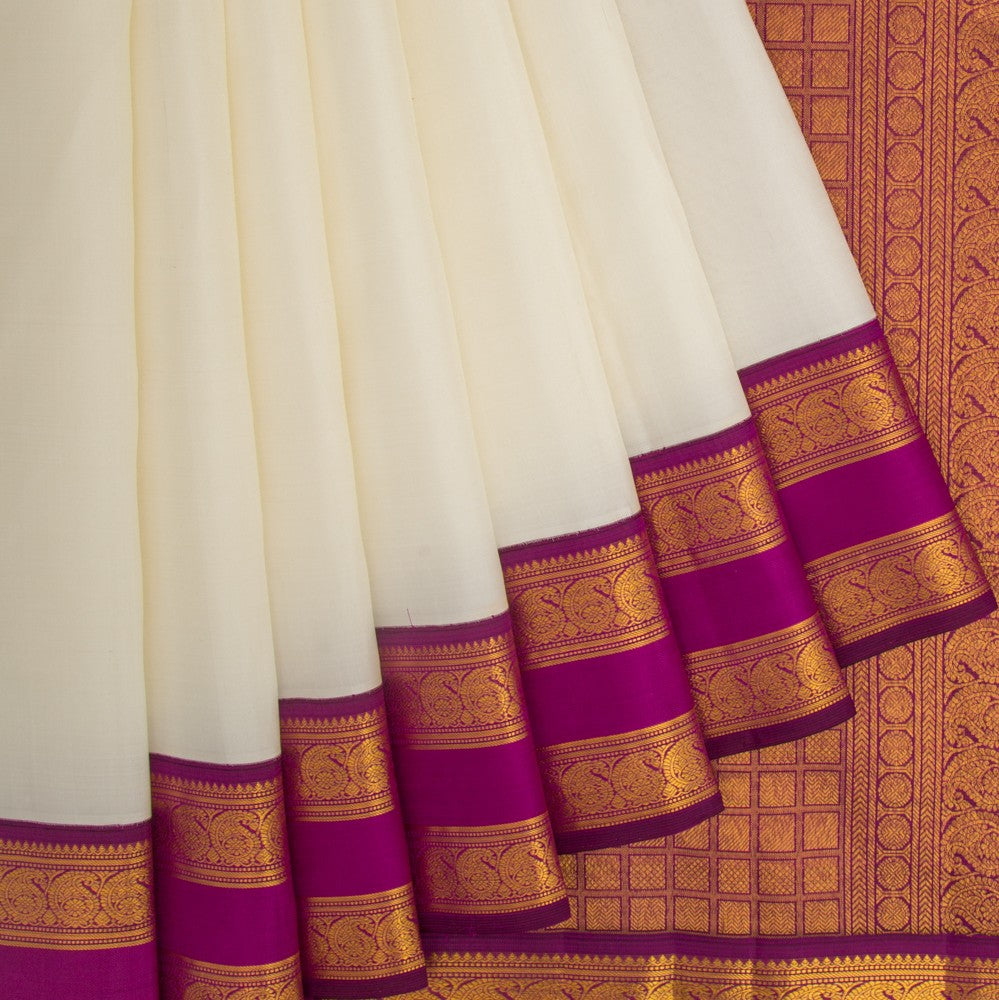 Kanchipuram Silk Plain White Saree