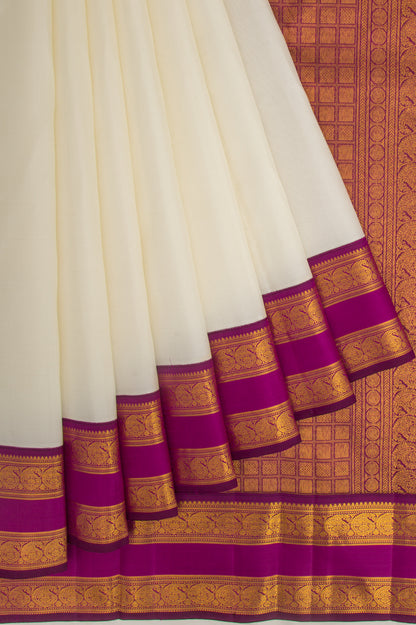 Kanchipuram Silk Plain White Saree