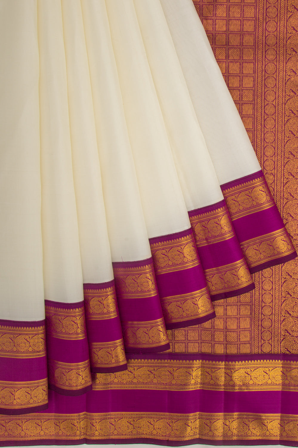 Kanchipuram Silk Plain White Saree