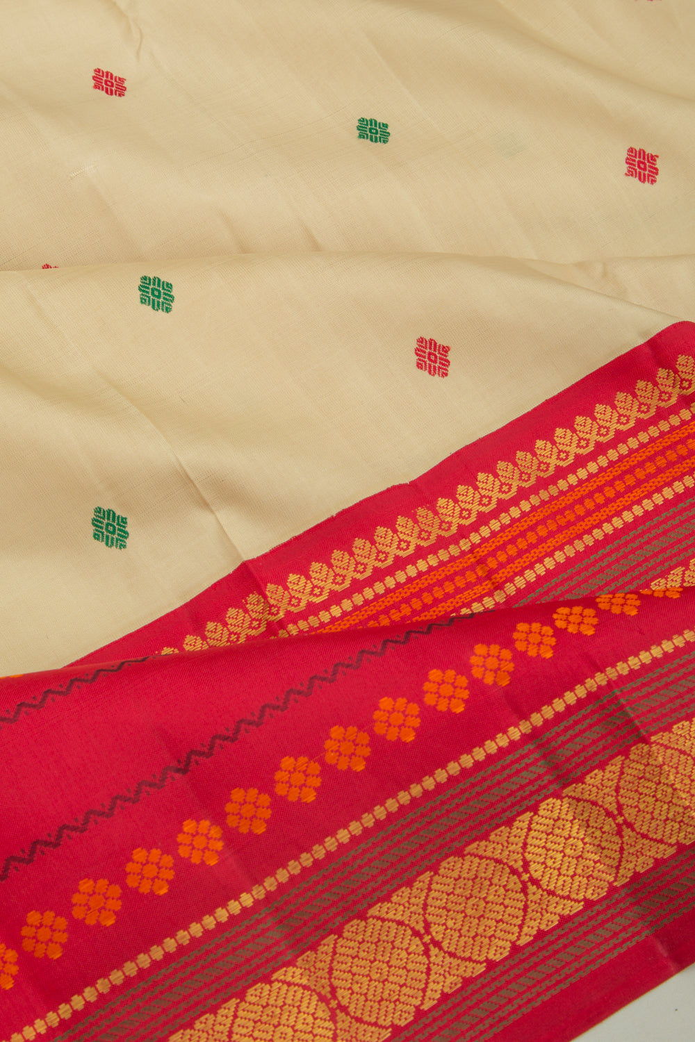 Kanchipuram Silk Butta Cream Saree