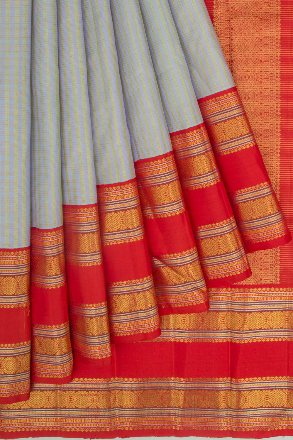 Kanchipuram Silk Lines Grey Saree