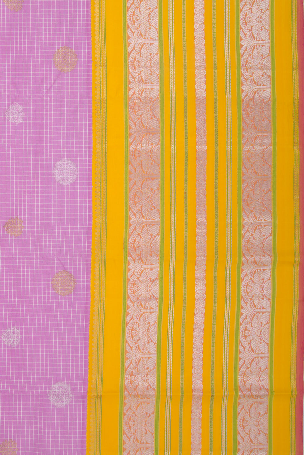 Kanchipuram Silk Checks And Butta Lavender Saree