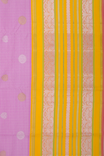 Kanchipuram Silk Checks And Butta Lavender Saree