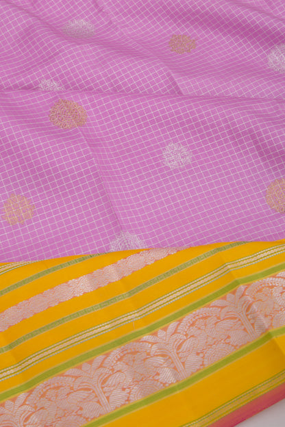 Kanchipuram Silk Checks And Butta Lavender Saree