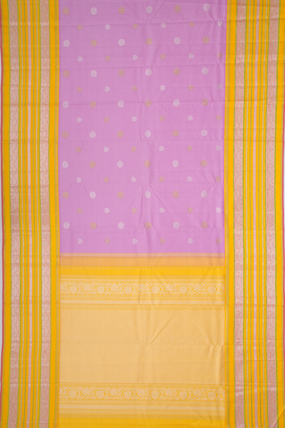 Kanchipuram Silk Checks And Butta Lavender Saree