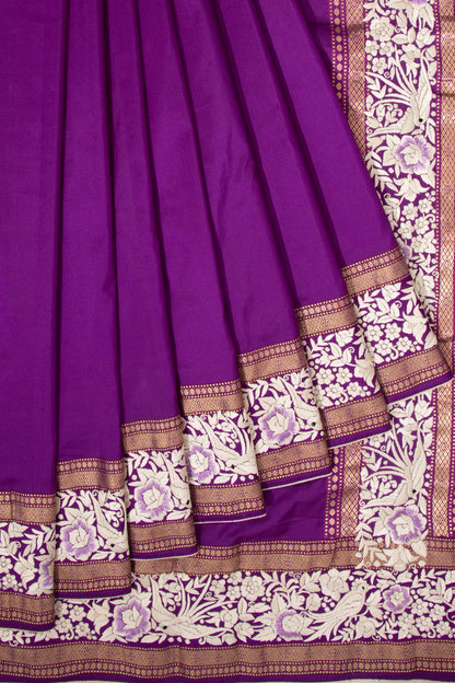Parsi Gara Banarasi Silk Plain Purple Saree