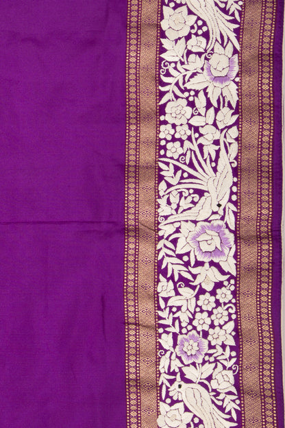 Parsi Gara Banarasi Silk Plain Purple Saree