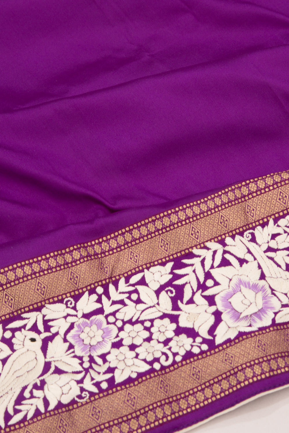 Parsi Gara Banarasi Silk Plain Purple Saree