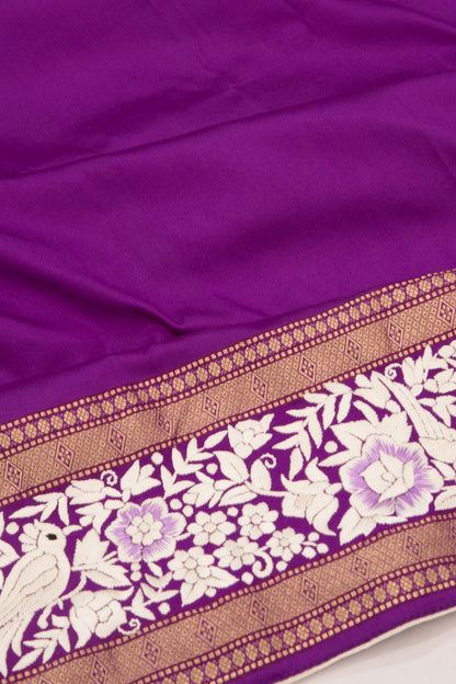 Parsi Gara Banarasi Silk Plain Purple Saree