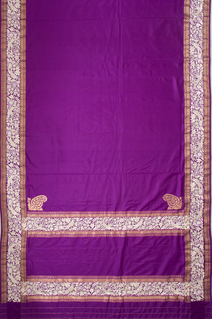 Parsi Gara Banarasi Silk Plain Purple Saree