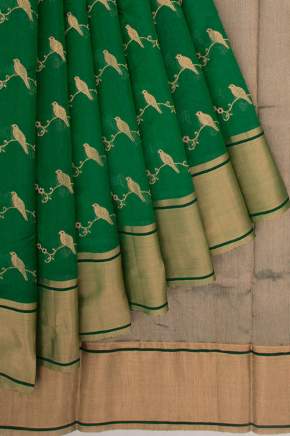 Pure Chanderi Silk Jaal Dark Green Saree