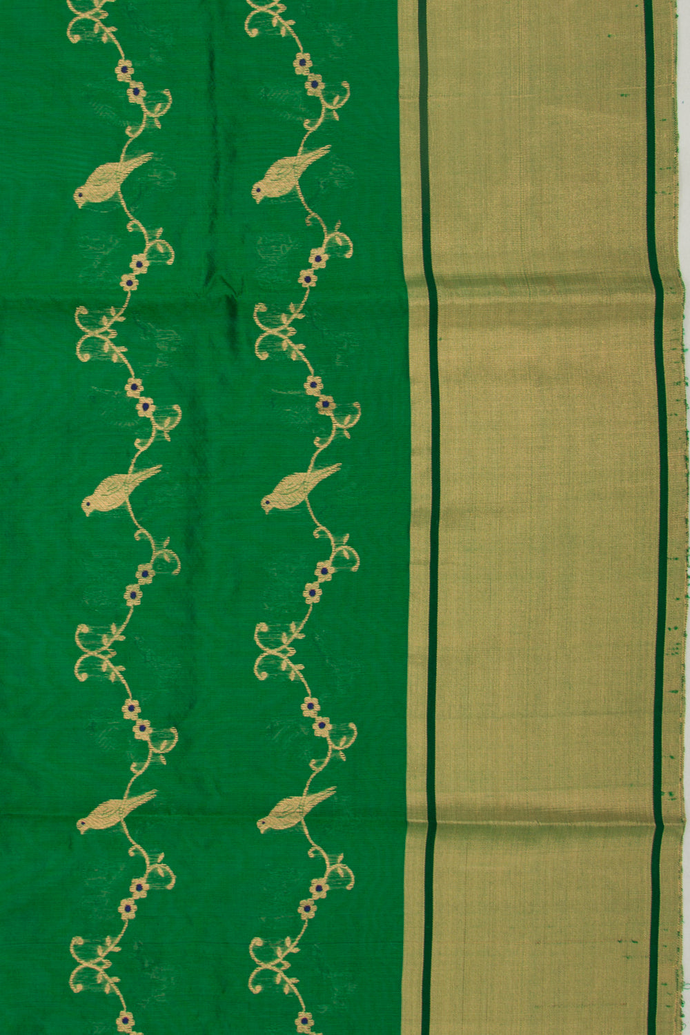 Pure Chanderi Silk Jaal Dark Green Saree