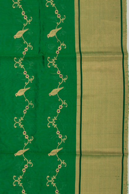 Pure Chanderi Silk Jaal Dark Green Saree