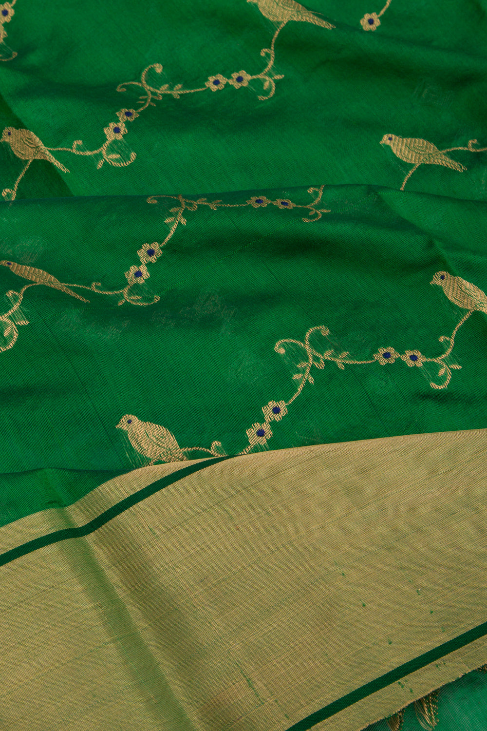Pure Chanderi Silk Jaal Dark Green Saree