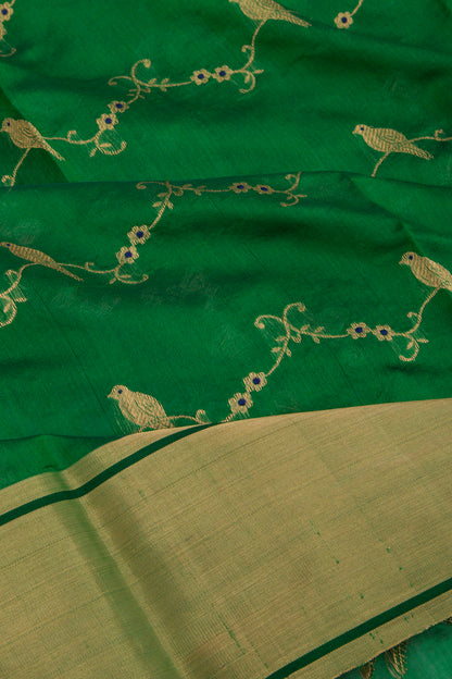 Pure Chanderi Silk Jaal Dark Green Saree