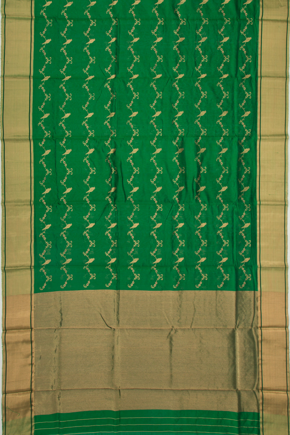 Pure Chanderi Silk Jaal Dark Green Saree