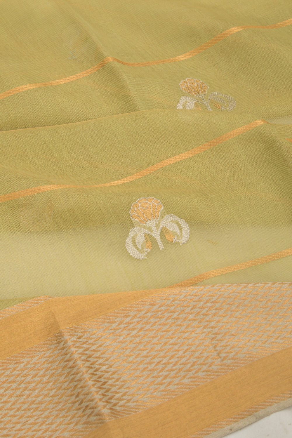 Pure Chanderi Silk Tissue Lines And Butta Green Saree