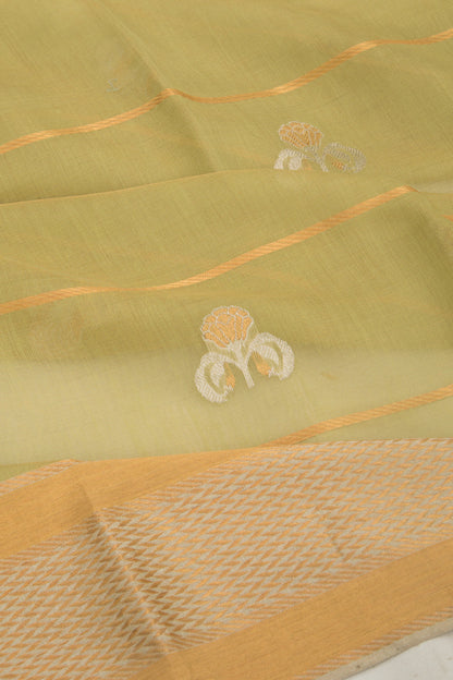 Pure Chanderi Silk Tissue Lines And Butta Green Saree