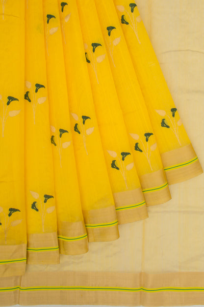 Pure Chanderi Silk Butta Yellow Saree