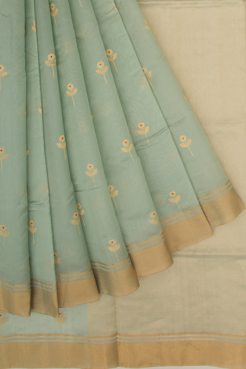 Pure Chanderi Silk Butta Sage Green Saree