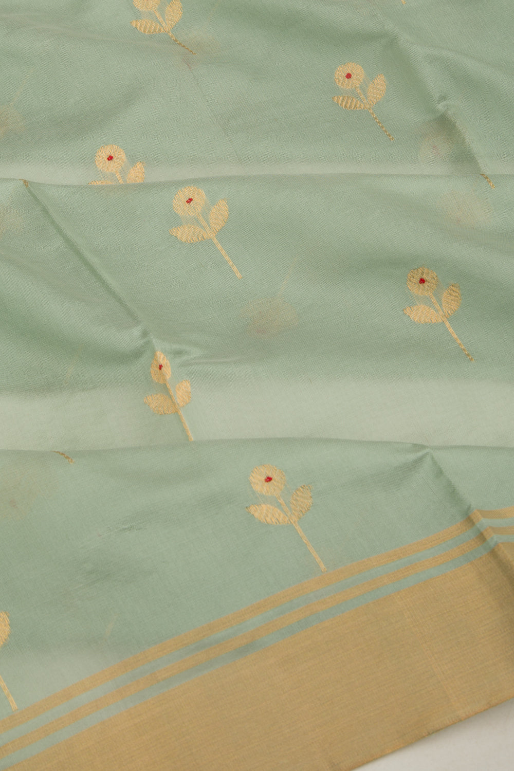 Pure Chanderi Silk Butta Sage Green Saree